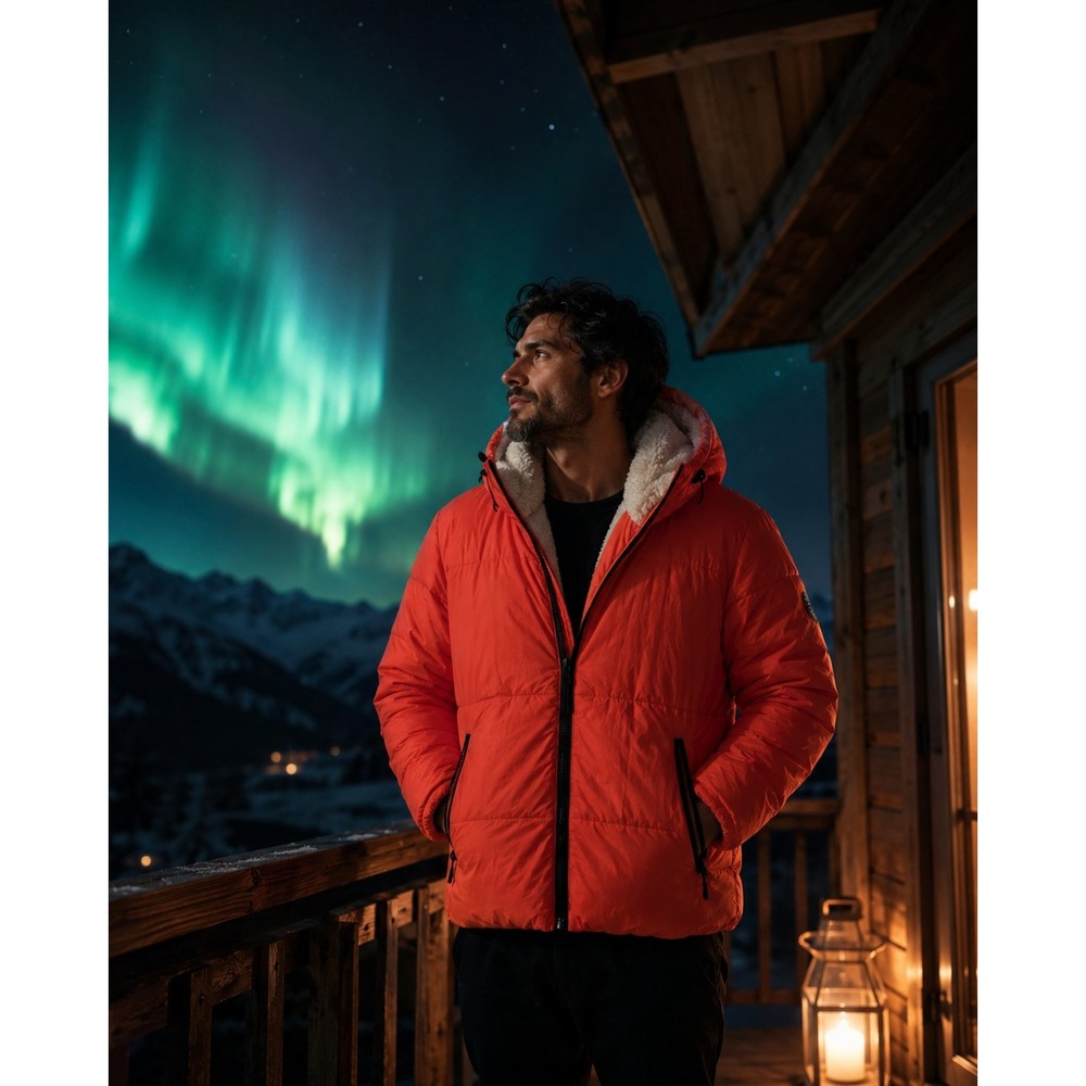 Reebok Puffer Jacket Size XL Orange Hooded Sherpa Lined Quilted Full Zip Coat